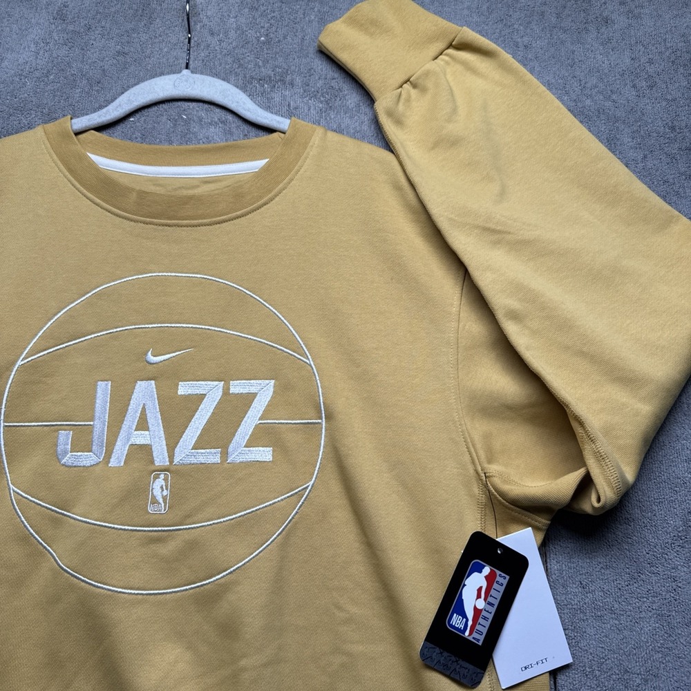 Utah Jazz Nike NBA Dri-FIT Mustard Yellow Sweatshirt Men's Medium Zip Hem